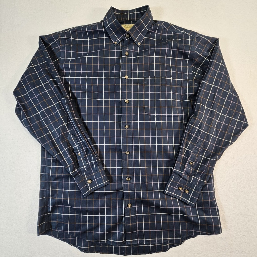 Cabela's Outfitter Series Casual Button Down Plaid Blue Shirt Size Large Cotton